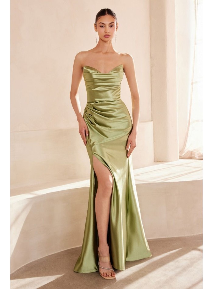 Strapless satin sweetheart neckline long gown