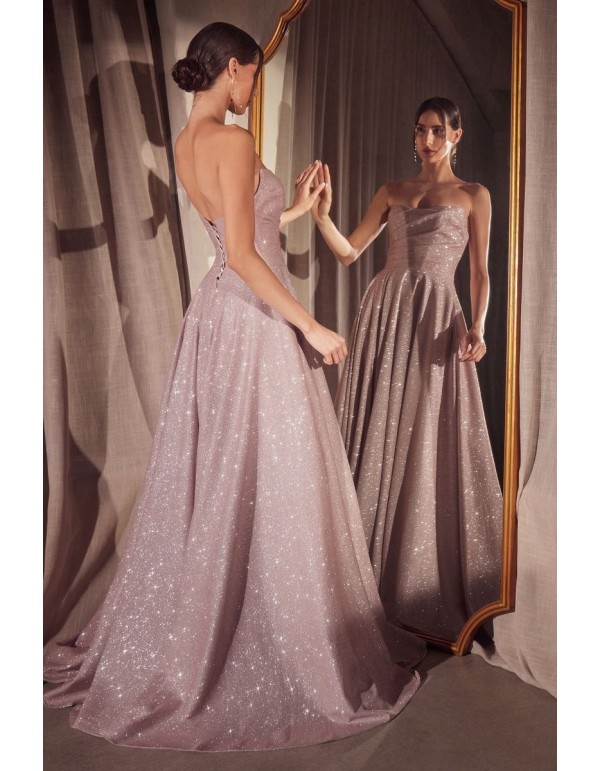 Vestido de fiesta palabra de honor con tejido brillante color rosa 2