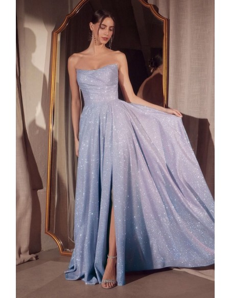Strapless long gown with shiny fabric