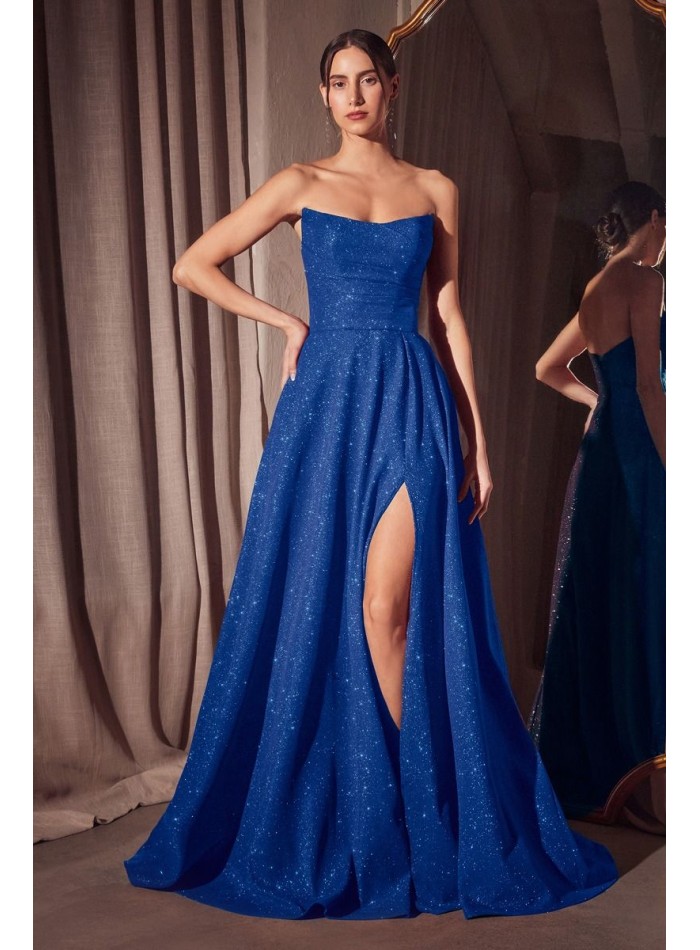 Robe de soirée sans bretelles en tissu brillant