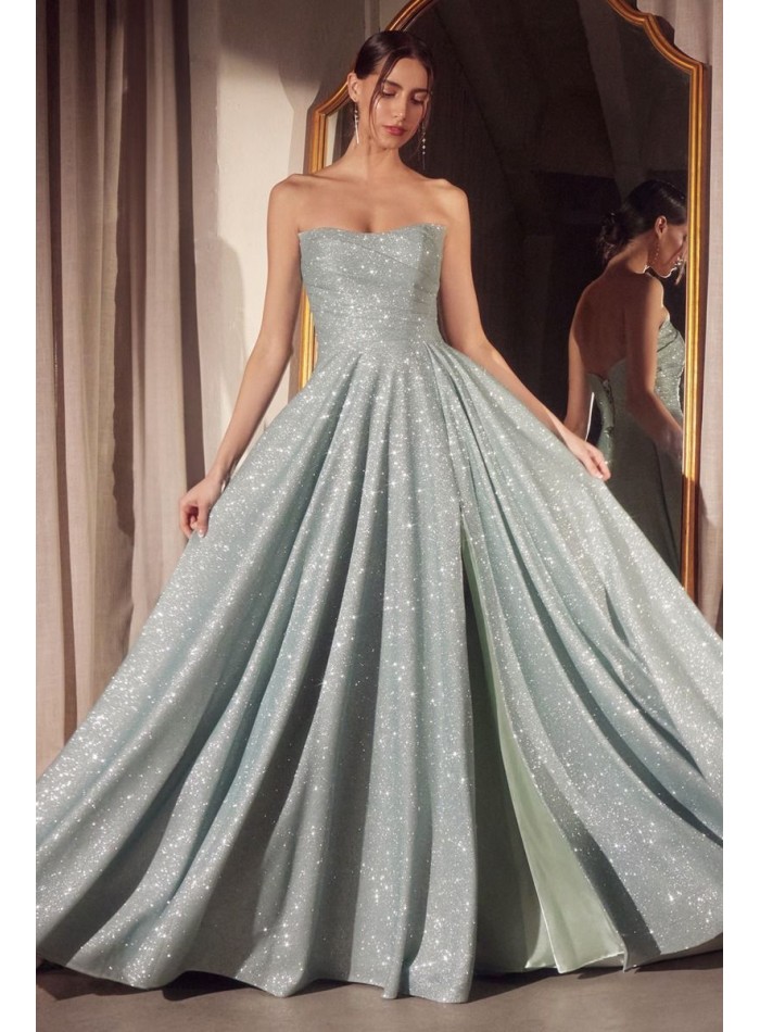 Robe de soirée sans bretelles en tissu brillant