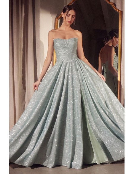 Strapless long gown with shiny fabric