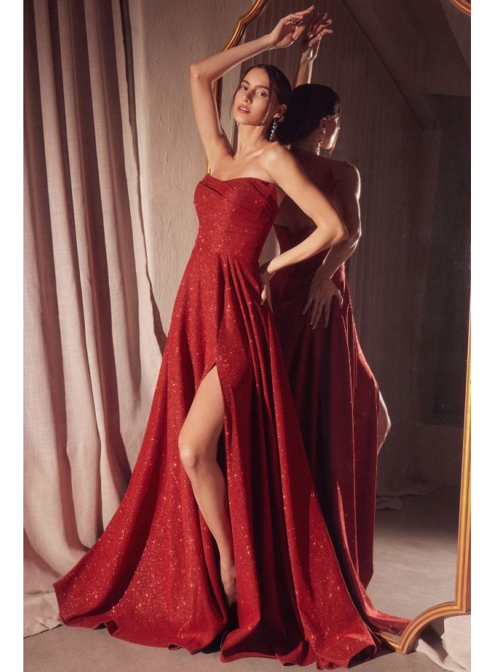 Robe de soirée sans bretelles en tissu brillant