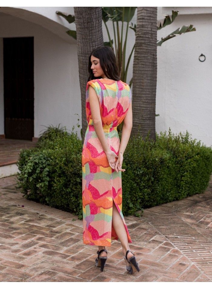 Vestido midi multicolor de lentejuelas para bautizos