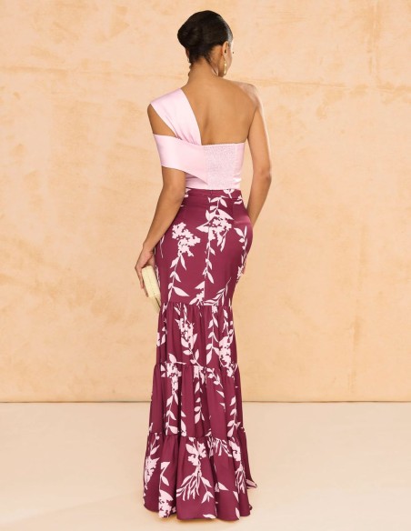 Jupe longue à imprimé floral et à volants