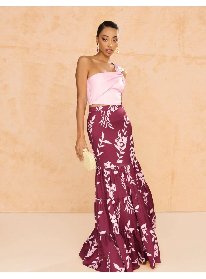 Asymmetrical satin party top