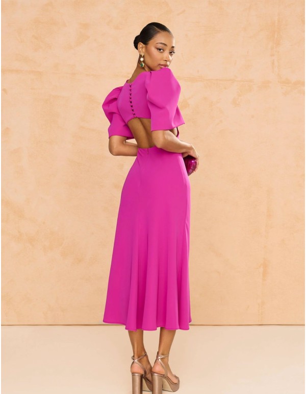 Robe de soirée midi avec manches bouffantes et dos ouvert 2