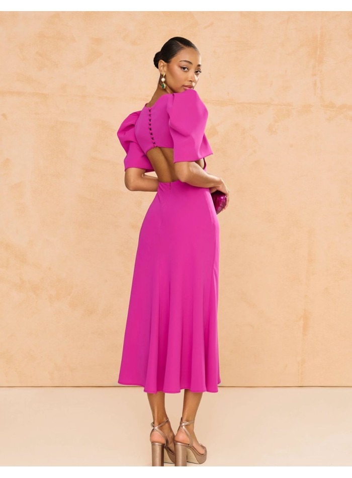 Robe de soirée midi avec manches bouffantes et...