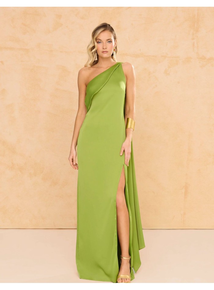 copy of Terracotta color crepe satin long dress with long cape