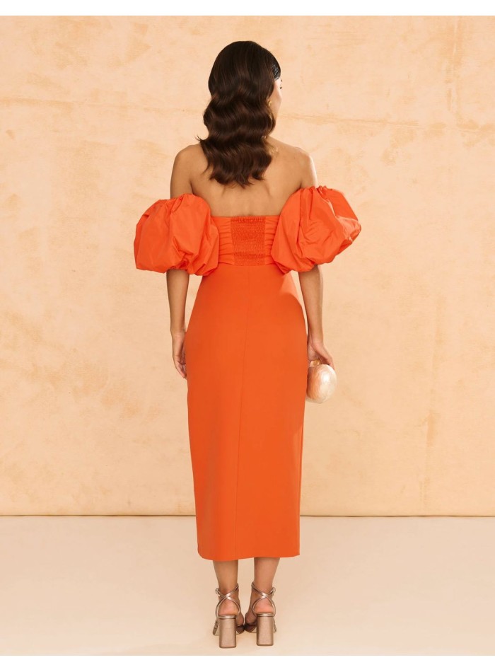 Vestido midi de invitada color naranja