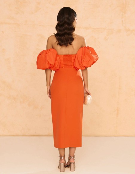Vestido midi de invitada color naranja Vestido midi de invitada color naranja
