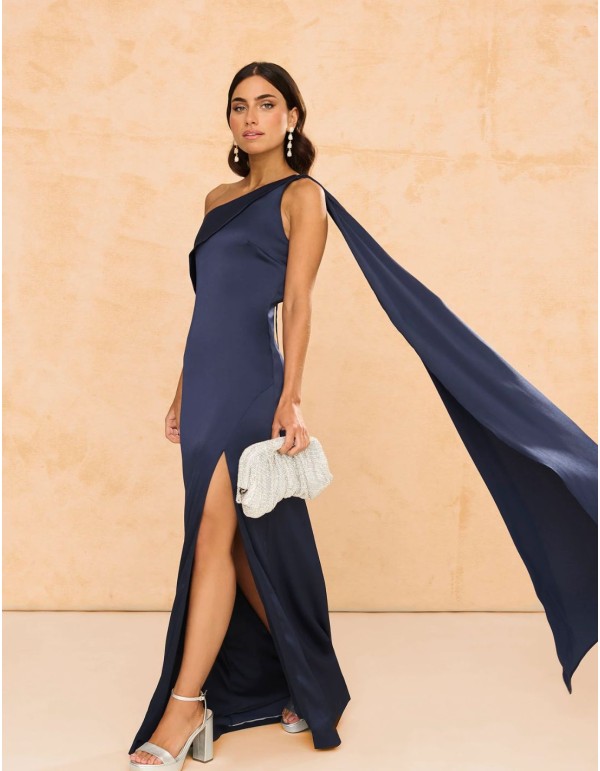 copy of Terracotta color crepe satin long dress with long... 2