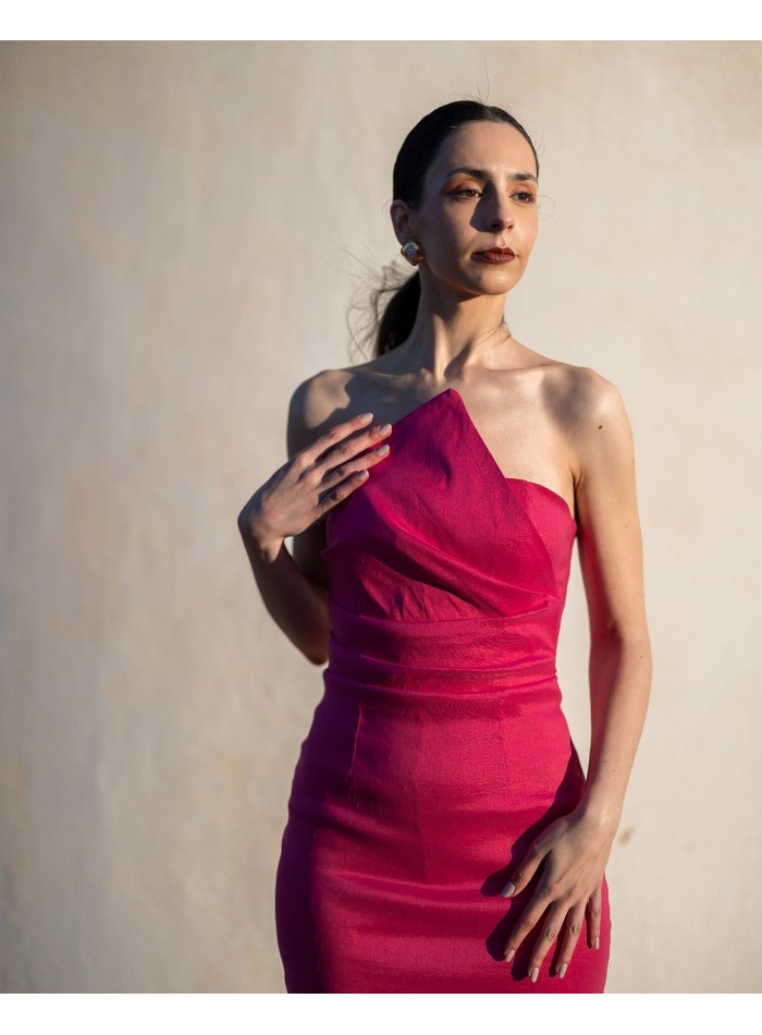 Asymmetrical strapless strapless midi dress and...