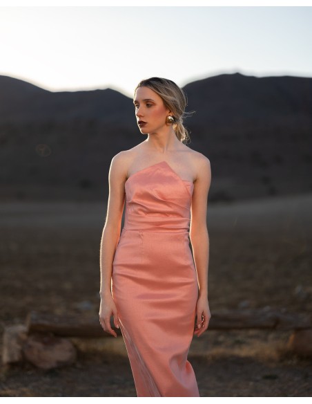 Vestido de fiesta midi con escote palabra de honor en pico Vestido de fiesta midi con escote palabra de honor en pico