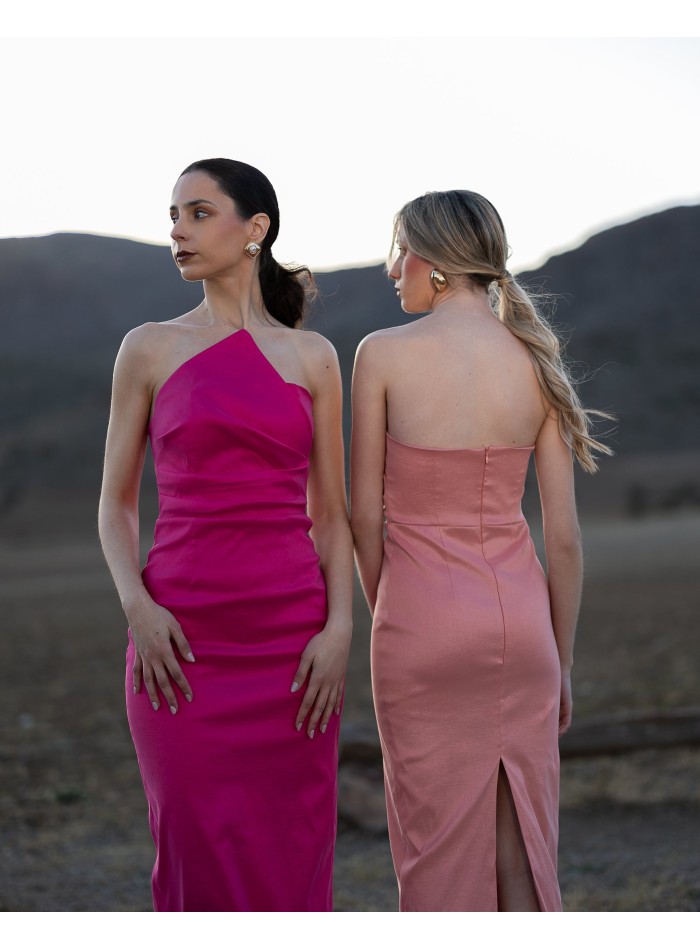 Crepe strapless midi dress with ankle-length cut