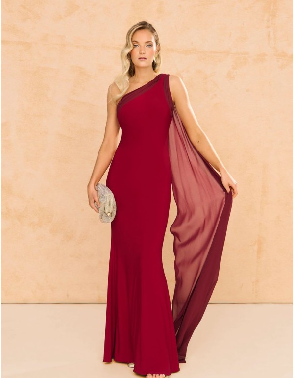copy of Terracotta color crepe satin long dress with long... 2