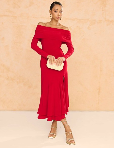 vestido rojo cuello barca