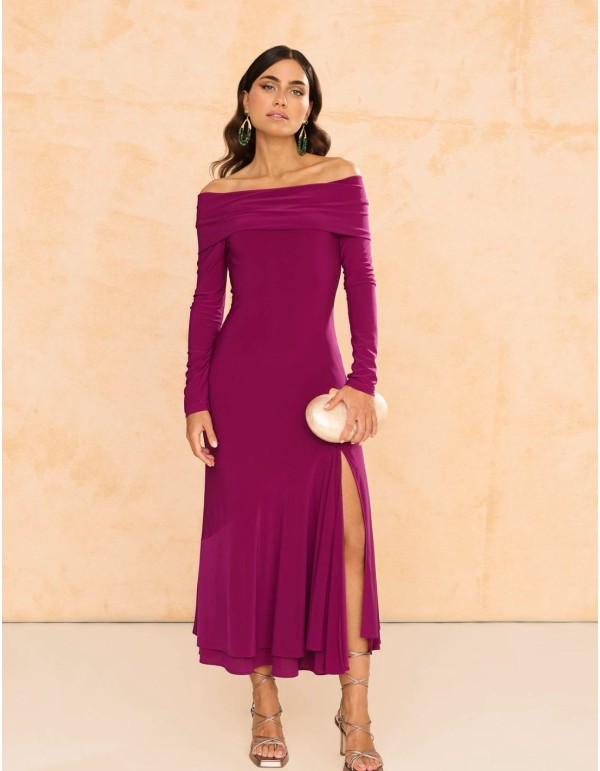 copy of Terracotta color crepe satin long dress with long...