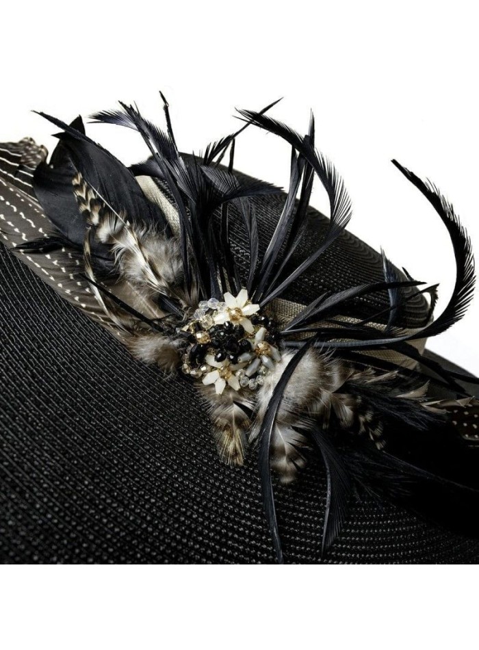 Pamela d'invité noir avec plumes et laçage