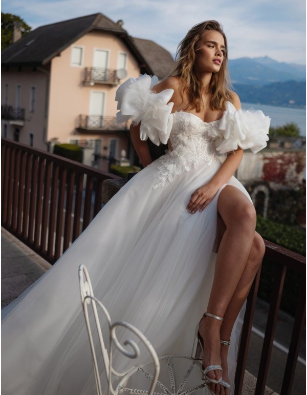 Vestido largo de novia en tul