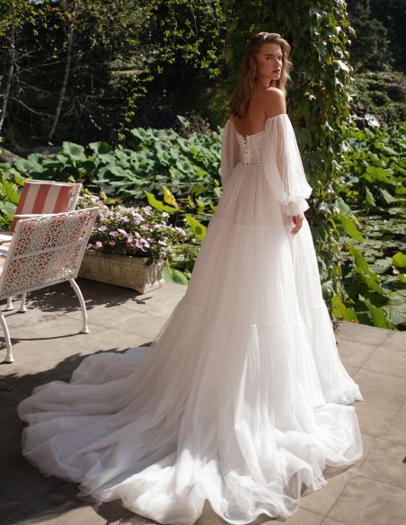 Robe de mariée longue avec corset et longues manches Juliette