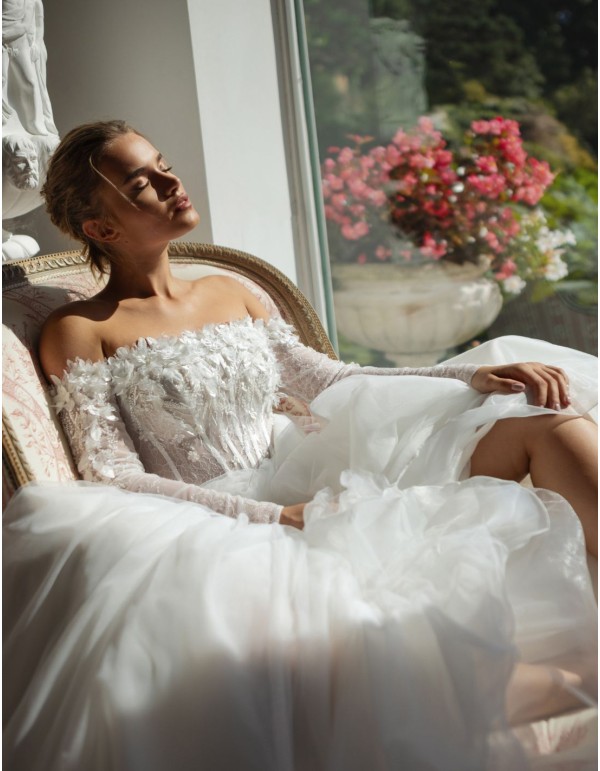Vestido de novia largo escote bandeau
