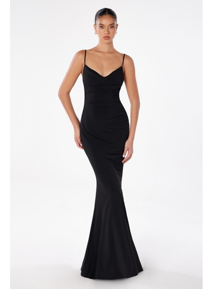 Fitted long maxi dress with open back and lace...