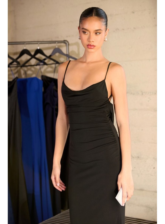 Fitted long maxi dress with open back and lace...