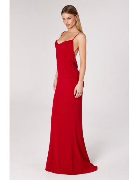 Vestido de fiesta largo ajustado con espalda abierta y detalle de encaje en color rojo valentino Vestido de fiesta largo ajustado con espalda abierta y detalle de encaje en color rojo valentino