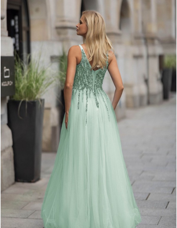 Long ball gown with tulle skirt and rhinestone bodice 2