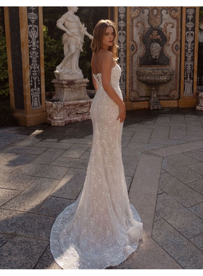 Nude mermaid wedding dress with lace,...