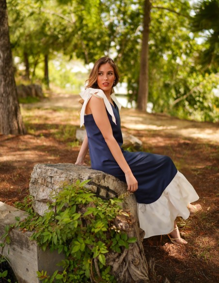 Vestido midi azul marino bicolor Vestido midi azul marino bicolor