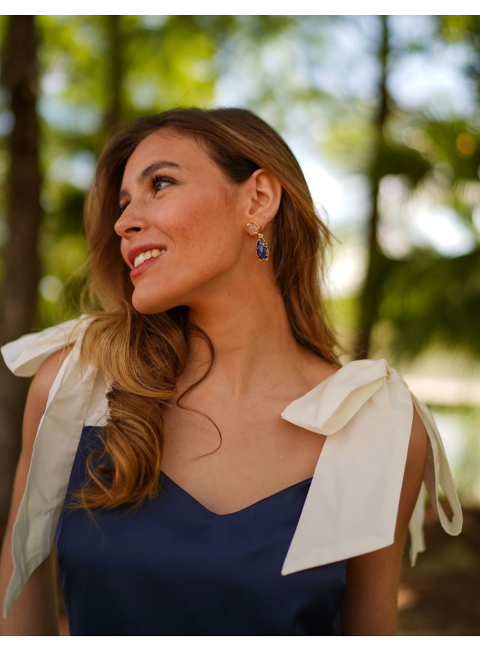 Two-tone navy blue midi dress with bows and...