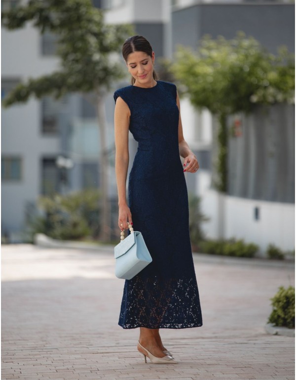 Robe midi bleu marine avec épaulettes