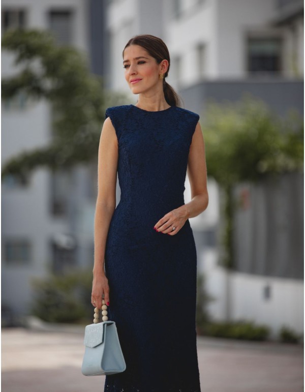 Navy blue midi dress with shoulder pads 2