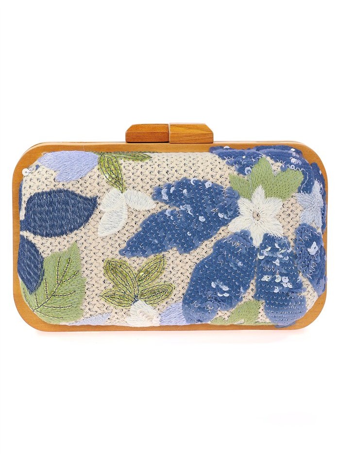 Bolso de mano con pedrería floral cosida a mano