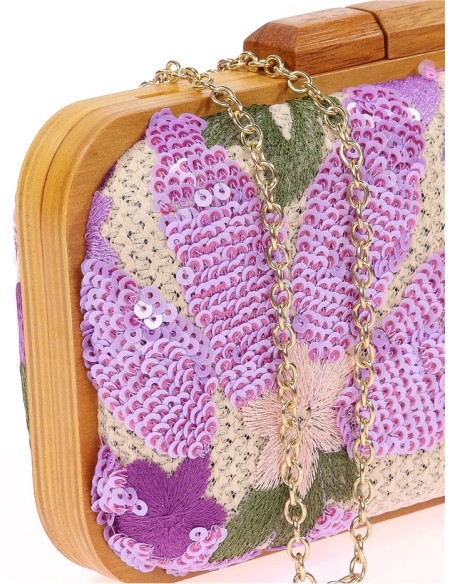 Handbag with hand-stitched floral rhinestones