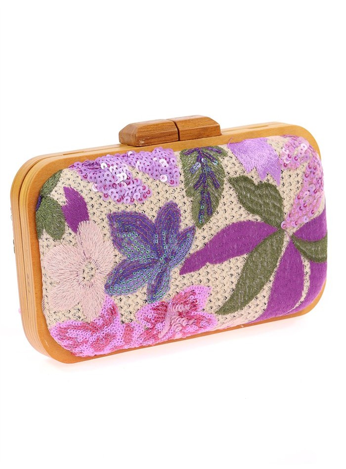 Handbag with hand-stitched floral rhinestones