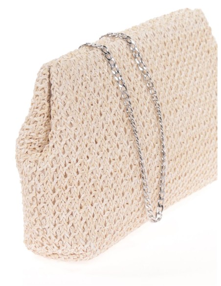 Raffia bag with magnet closure and long chain