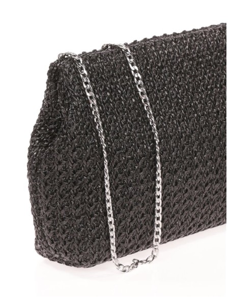 Sac en raphia avec fermoir aimanté et longue chaîne
