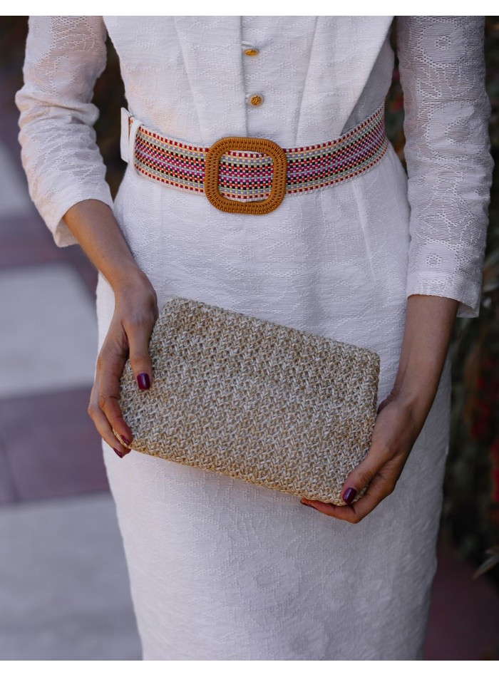 Sac en raphia avec fermoir aimanté et longue...