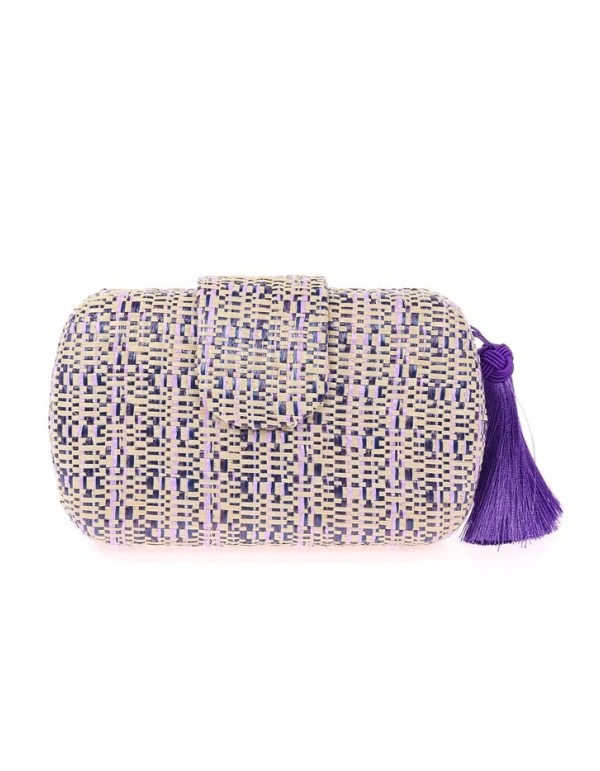 Sac de fête ovale en raphia tressé avec pompon