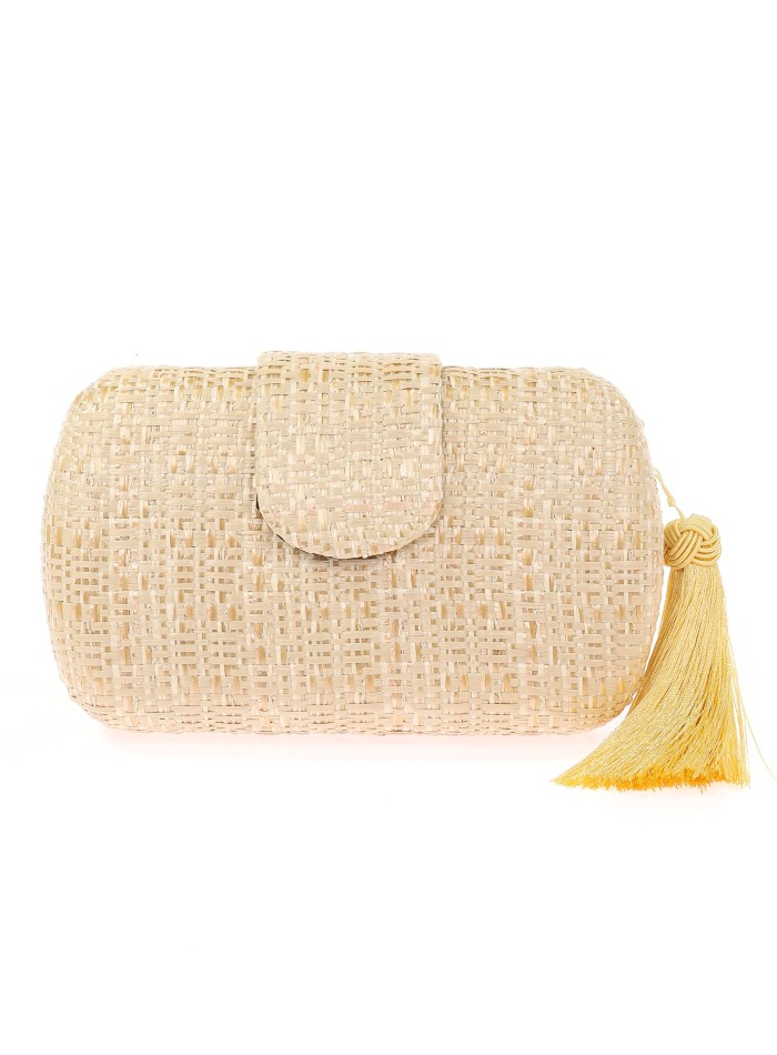 Oval party bag in braided raffia with tassel