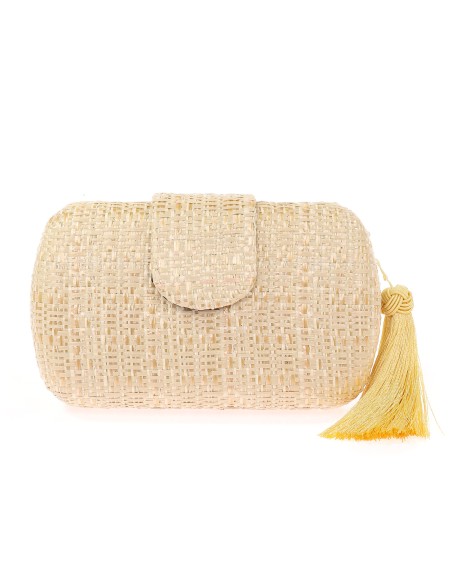 Oval party bag in braided raffia with tassel