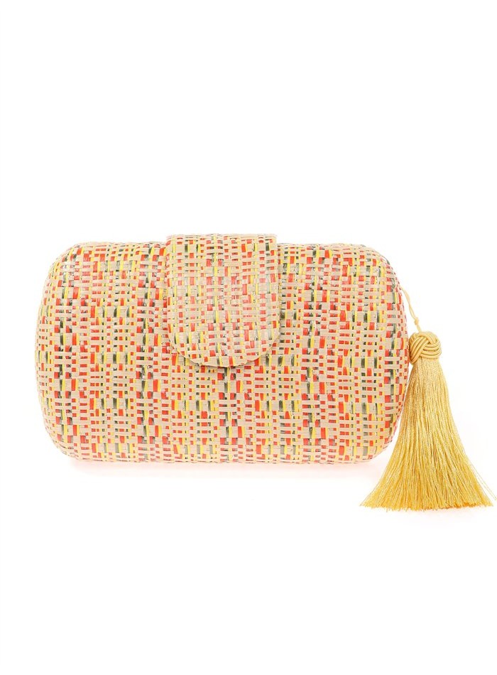 Oval party bag in braided raffia with tassel