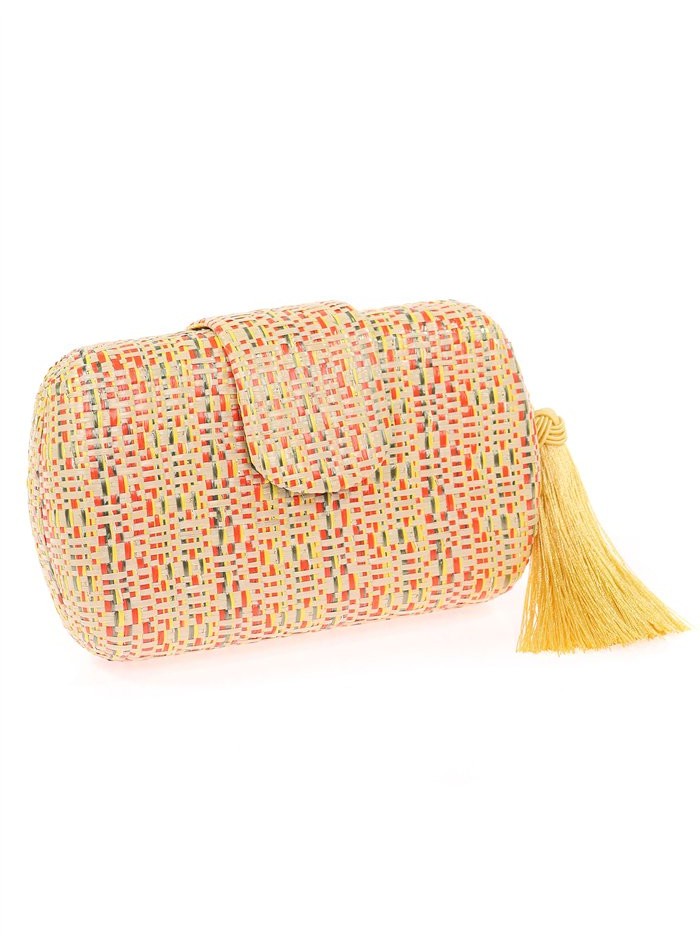 Oval party bag in braided raffia with tassel