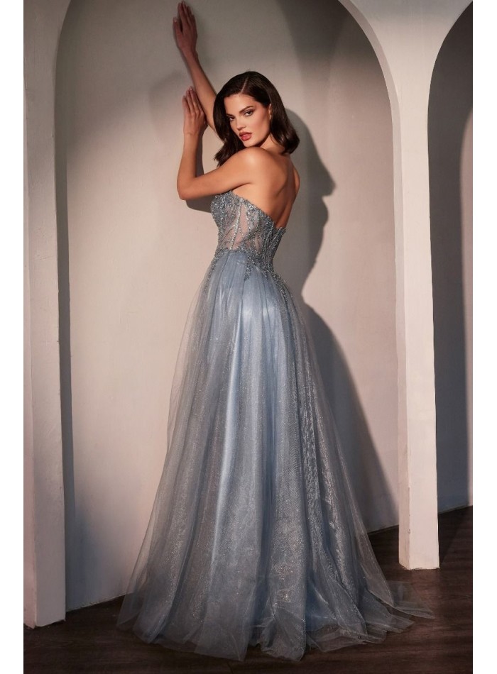 Long ball gown with rhinestone strapless bodice...