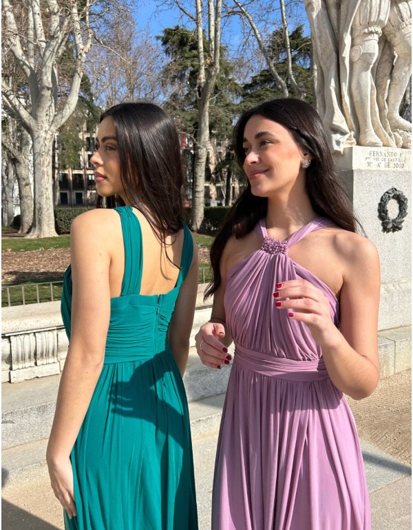 Robe de soirée longue avec encolure licou et détails en...