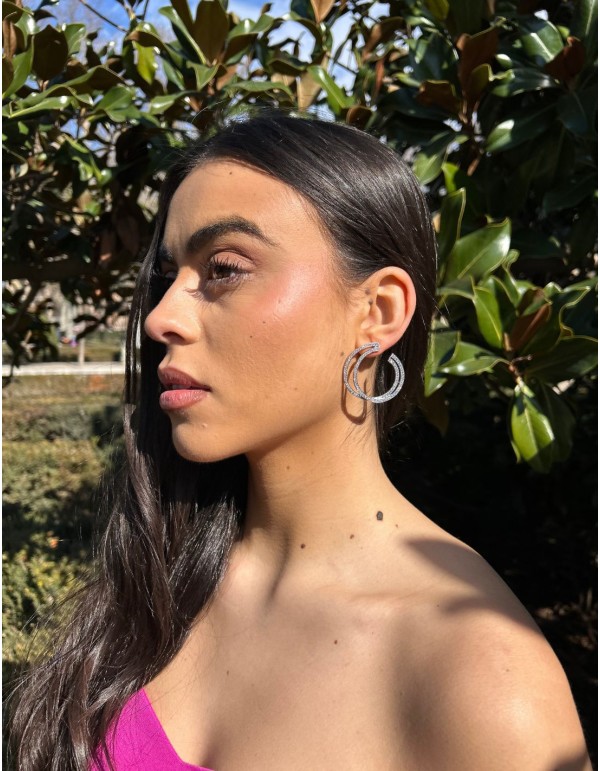 Silver hoop earrings with zirconia 2