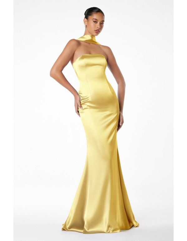 Vestido de fiesta palabra de honor ajustado con chal a juego amarillo 2